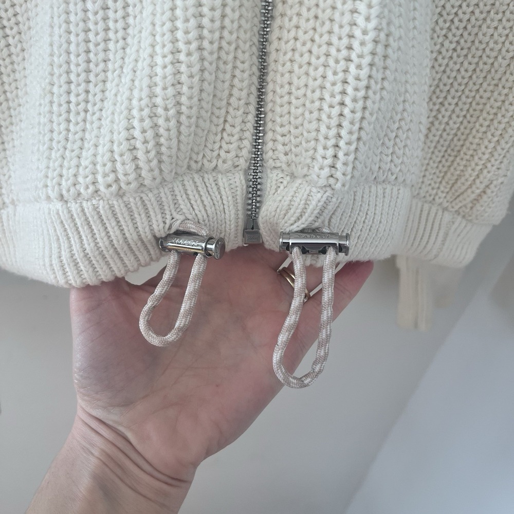 Varley Anderson Zip Through Sweater Egret White Chunky Knit Jacket Cinch Waist L - Picture 6 of 8